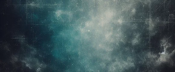 Foto op Aluminium dark blue background texture with black vignette in old vintage grunge textured border design dark elegant teal color wall with light spotlight center © Fabian