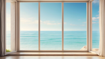 Window View of Serene Seaside, Perfect for Relaxation and Wellness Retreat Promotion