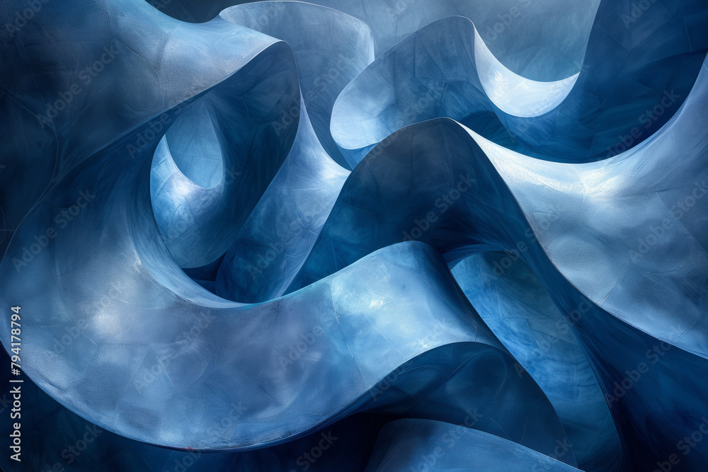 Aufkleber A series of abstract sculptures in shades of indigo, each form and shadow playing with the perceptio
