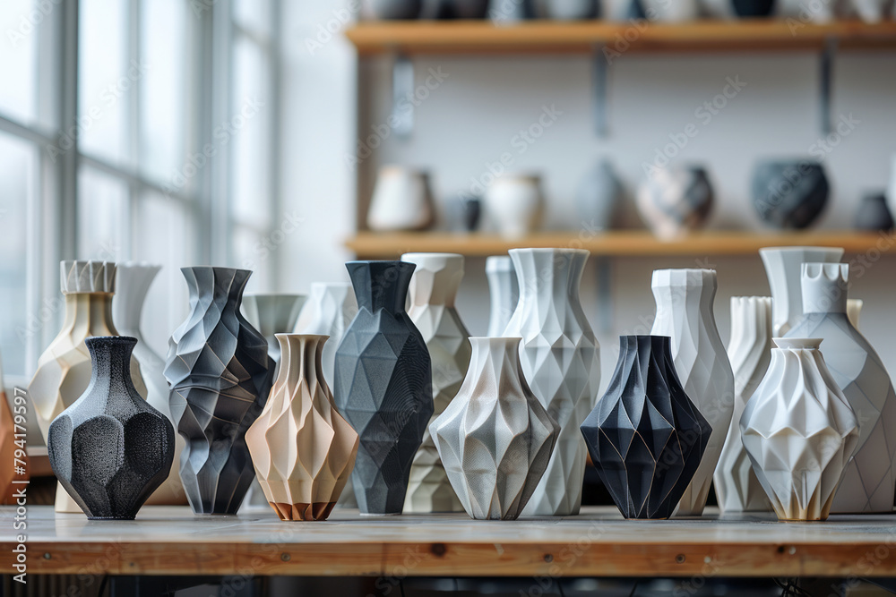 Aufkleber a series of ceramic vases each featuring a different phase of transformation from smooth cylindrical