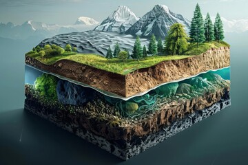 Visualization of the carbon cycle, from photosynthesis to fossil fuel combustion - obrazy, fototapety, plakaty
