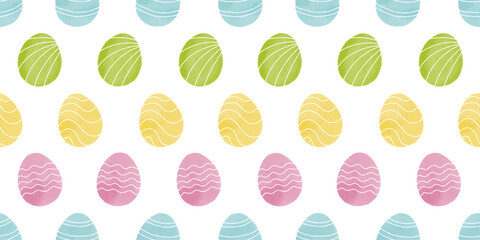 Cute illustration with colorful Easter eggs with watercolor texture, spring banner