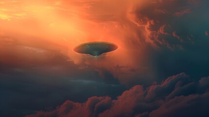 Mystical UFO Sighting Shrouded in Ethereal Clouds during Dusk's Enchanting Twilight Glow