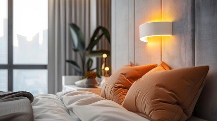 Transform your room with a minimalist and modern wall light fixture, depicted in high resolution photography, offering soft and inviting lighting for a cozy atmosphere.