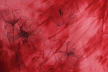 Red tie-dye canvas brought to life with minimalist floral sketches, each petal a stroke of artistic elegance.