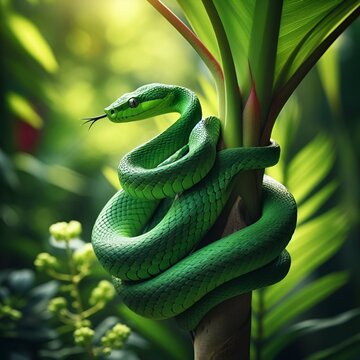 green snake on tree