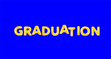 Vector illustration of cartoon golden color word graduation. 3d style design of shine letter graduation on blue color background