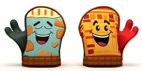 3D cartoon Oven mitts on white background