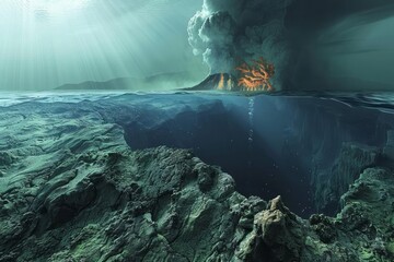 Detailed graphic of the sulfur cycle, volcanic emissions to oceanic sinks - obrazy, fototapety, plakaty