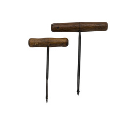 Detail of two old manual punches with wooden handles. They are traditional tools for drilling holes...