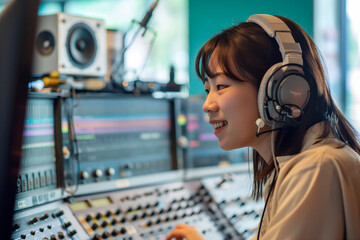 DJ Handling Audio Equipment at Radio Station Promoting Live Events ...