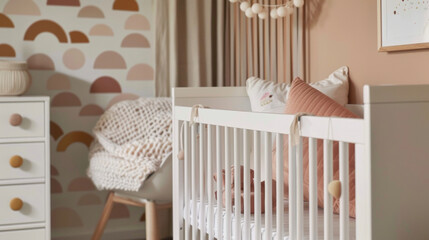 A small yet stylish nursery with a minimalist crib white dresser and soft pastel accents proving that Scandinavian minimalist design . .