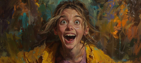 Portrait of a young girl with an expression of excitement