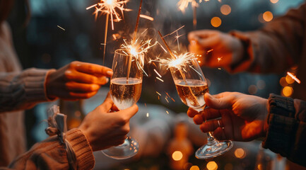 Sparkling sparklers in the hands of friends