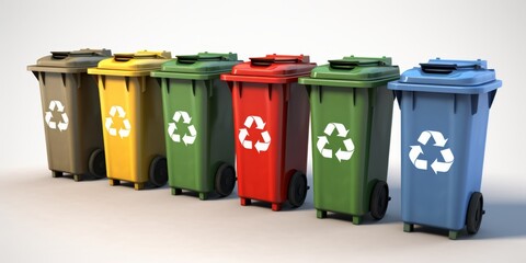 3D cartoon Recycling bins on white background 