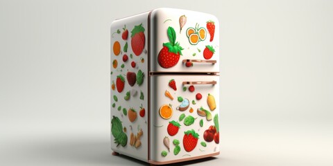 3D cartoon Refrigerator on white background