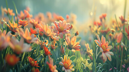 view of beautiful flower plants sky in the morning background wallpaper design 
