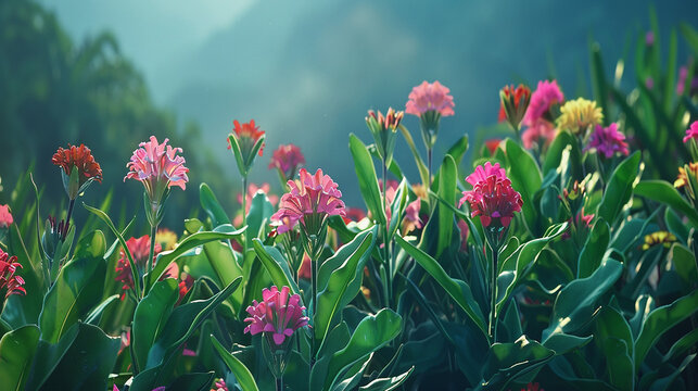 view of beautiful flower plants sky in the morning background wallpaper design 
