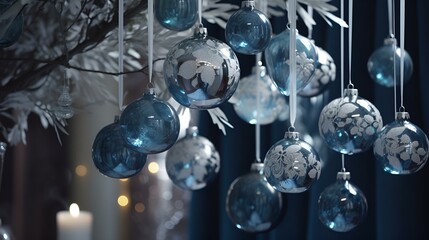 Decorative blue tree with blue ornaments for the holidays.