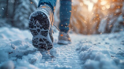 Runner's Feet in Snowy Winter Forest Generative AI