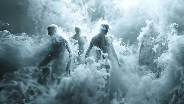 Ethereal smoke enhances the artistry of human figures in dance event visuals. Concept Dance Events, Smoke Effects, Artistic Photography, Human Figures, Visuals