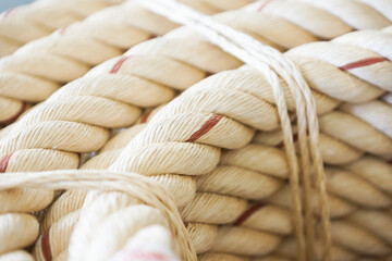 Twisted Fiber: Close-Up Texture of Strong Brown Rope, Roll of Ship Rope for industrial background