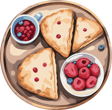 baked scones with berries on wooden tray clip art preview
