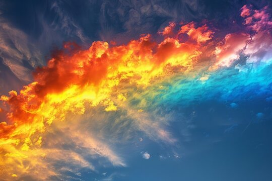 Fire rainbow, a rare optical phenomenon of iridescent clouds, bright and colorful