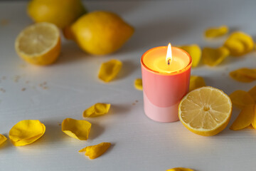 spa still life with candles and lemons