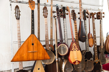 A variety of Asian stringed musical instruments