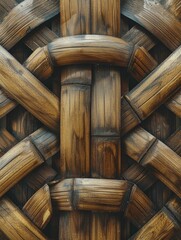 Obraz premium Highlighting the intricate symmetry of a meticulously carved bamboo pattern, emphasizing its organic texture and precise minimalist design.