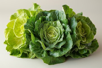 Close-up Shot of Fresh Green Lettuce Head on Plain Background Generative AI
