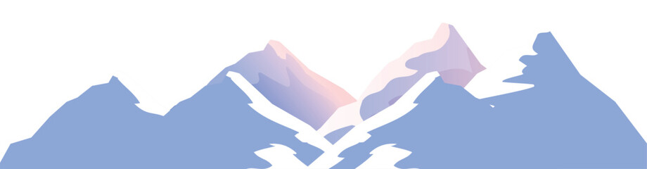 Snow-capped peaks of mountains White backdrop with isolated rocky cliffs covered in snow. 