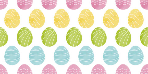 Cute illustration with colorful Easter eggs with watercolor texture, spring banner