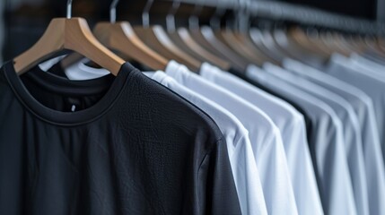 Stylish Men's T-Shirts on Retail Rack Generative AI - obrazy, fototapety, plakaty