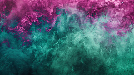 Layers of magenta and forest green blend together, forming a smoky abstract paint backdrop filled with vibrant energy.