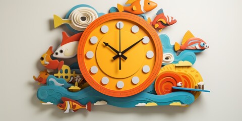 3D cartoon Wall clock on white background 