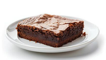 Fototapeta na wymiar Plate with piece of tasty chocolate brownie isolated on white background