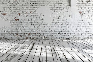 White brick wall with wooden floor, illustration made with Generative Ai
