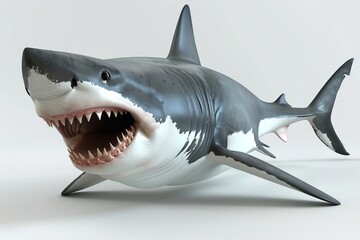 Fototapeta premium 3Dcartoon Great white shark on white background