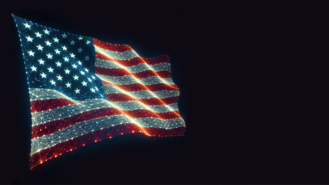 American flag isolated Banner and Poster template with Technology Concept Network. Memorial Day.  4th of July national holiday. With Wmpty, Blank, Copy space 