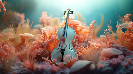underwater cello coral design - obrazy, fototapety, plakaty