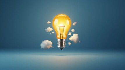 Idea light bulb flying to the sky like a rocket