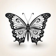 Black and white butterfly, outline, white background сreated with Generative Ai