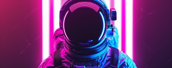 Futuristic astronaut with neon lights - obrazy, fototapety, plakaty