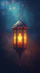 Fototapeta na wymiar Ramadan kareem poster with celebration lamp lantern.