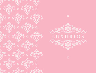 White frame with vector ornament on a pink background. Elegant, classic elements. Can be used for jewelry, beauty and fashion industry. Great for logo, emblem, or any desired idea.