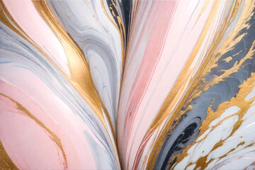 Texture of pastel liquid silver, pink marble. Abstract wave background of gold watercolor stone. 