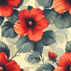 watercolor flower floral seamless pattern with leaves 