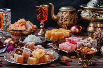 Oriental sweets and a variety of delicacies of Islamic culture